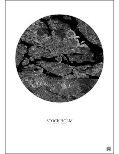 Affiche Stockholm – Poster vue satellite 6km N&B | Gravura – Fond clair