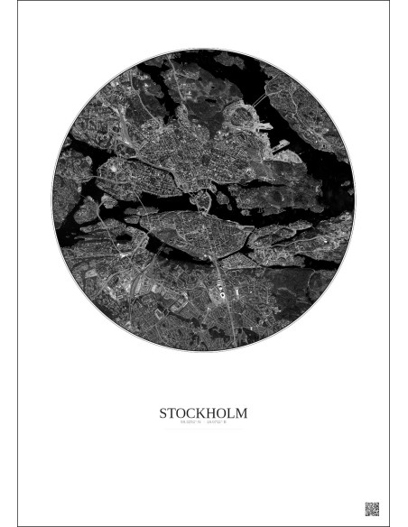 Stockholm Satellite View Poster 6km B&W | Gravura – Light background