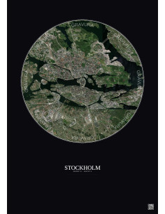 Affiche Stockholm – Poster vue satellite 6km Couleur | Gravura – Fond foncé