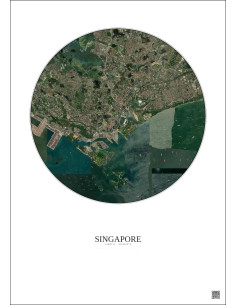 Affiche Singapore – Poster vue satellite 10km Couleur | Gravura – Fond clair