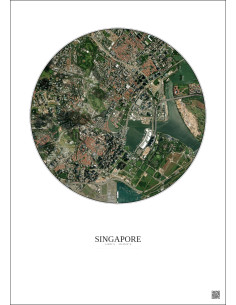 Affiche Singapore – Poster vue satellite 2.5km Couleur | Gravura – Fond clair
