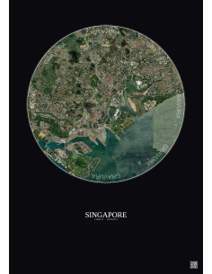 Affiche Singapore – Poster vue satellite 6km Couleur | Gravura – Fond foncé