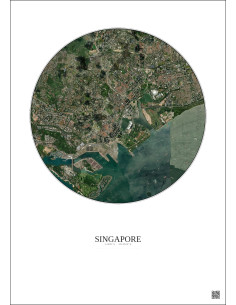 Affiche Singapore – Poster vue satellite 6km Couleur | Gravura – Fond clair