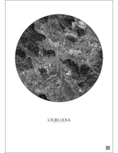 Affiche Ljubljana – Poster vue satellite 10km N&B | Gravura – Fond clair