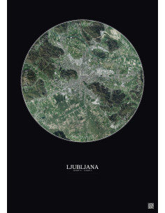 Affiche Ljubljana – Poster vue satellite 10km Couleur | Gravura – Fond foncé