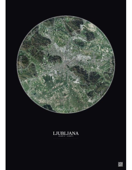 Ljubljana Satellite View Poster 10km Color | Gravura – Dark background