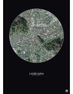 Affiche Ljubljana – Poster vue satellite 2.5km Couleur | Gravura – Fond foncé
