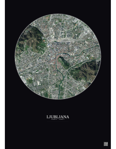 Ljubljana Satellite View Poster 2.5km Color | Gravura – Dark background