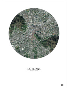 Affiche Ljubljana – Poster vue satellite 2.5km Couleur | Gravura – Fond clair
