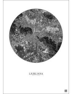 Affiche Ljubljana – Poster vue satellite 6km N&B | Gravura – Fond clair