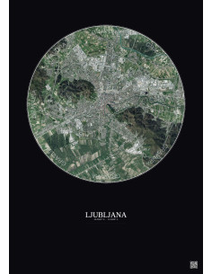Affiche Ljubljana – Poster vue satellite 6km Couleur | Gravura – Fond foncé