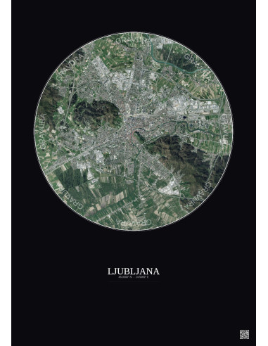 Ljubljana Satellite View Poster 6km Color | Gravura – Dark background