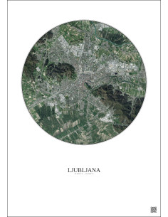 Affiche Ljubljana – Poster vue satellite 6km Couleur | Gravura – Fond clair