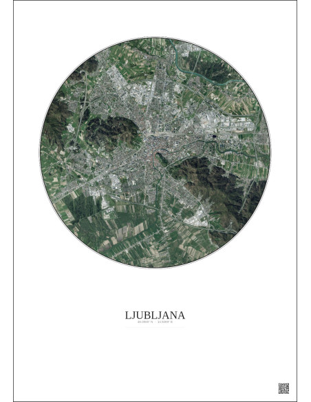 Affiche Ljubljana – Poster vue satellite 6km Couleur | Gravura – Fond clair