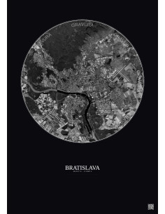 Affiche Bratislava – Poster vue satellite 10km N&B | Gravura – Fond foncé