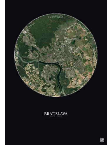 Affiche Bratislava – Poster vue satellite 10km Couleur | Gravura – Fond foncé
