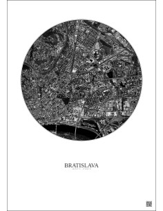 Affiche Bratislava – Poster vue satellite 2.5km N&B | Gravura – Fond clair