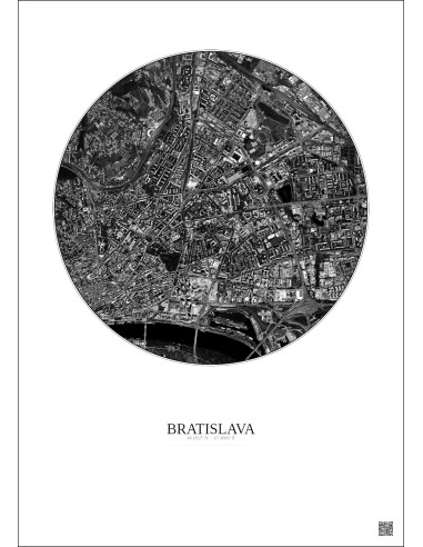 Affiche Bratislava – Poster vue satellite 2.5km N&B | Gravura – Fond clair