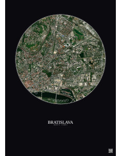 Affiche Bratislava – Poster vue satellite 2.5km Couleur | Gravura – Fond foncé