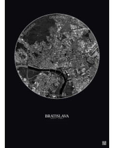 Affiche Bratislava – Poster vue satellite 6km N&B | Gravura – Fond foncé