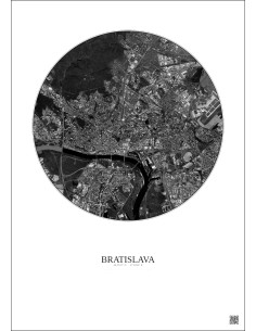 Affiche Bratislava – Poster vue satellite 6km N&B | Gravura – Fond clair