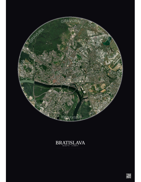 Bratislava Satellite View Poster 6km Color | Gravura – Dark background