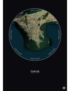 Affiche Dakar – Poster vue satellite 10km Couleur | Gravura – Fond foncé