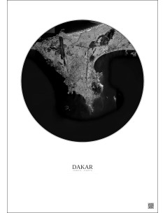 Affiche Dakar – Poster vue satellite 10km N&B | Gravura – Fond clair