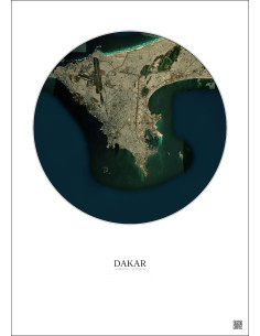 Affiche Dakar – Poster vue satellite 10km Couleur | Gravura – Fond clair