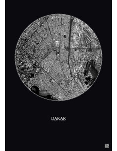 Affiche Dakar – Poster vue satellite 2.5km N&B | Gravura – Fond foncé