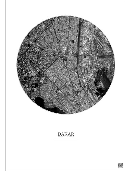 Dakar Satellite View Poster 2.5km B&W | Gravura – Light background