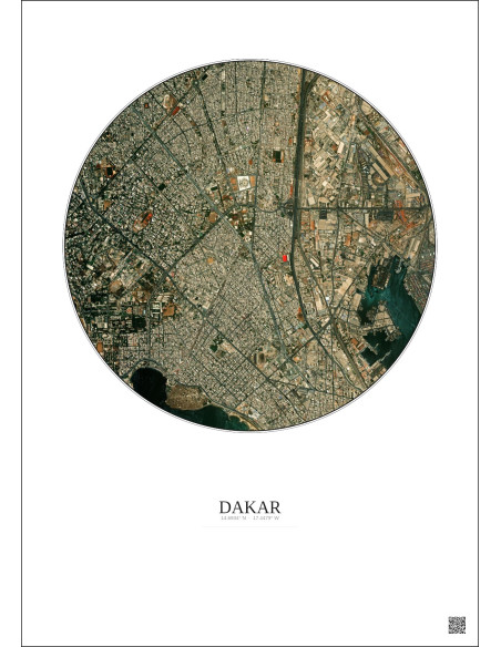 Affiche Dakar – Poster vue satellite 2.5km Couleur | Gravura – Fond clair