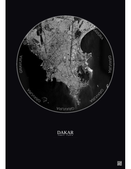Dakar Satellite View Poster 6km B&W | Gravura – Dark background