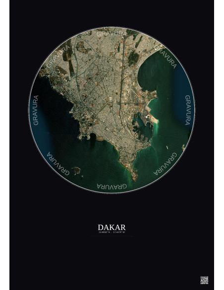 Dakar Satellite View Poster 6km Color | Gravura – Dark background