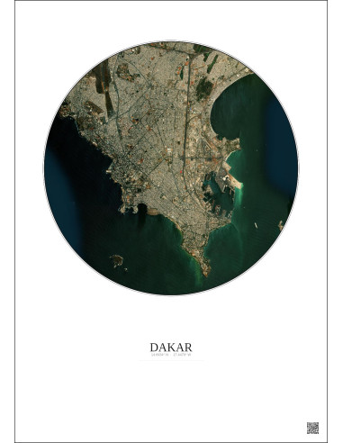 Affiche Dakar – Poster vue satellite 6km Couleur | Gravura – Fond clair