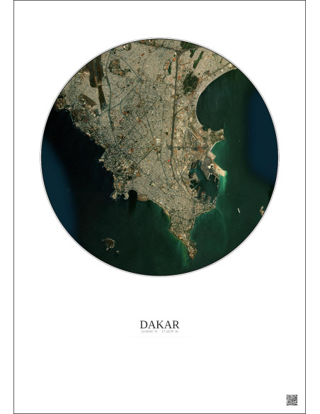 Affiche Dakar – Poster vue satellite 6km Couleur | Gravura – Fond clair