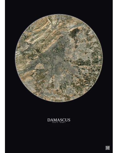 Damascus Satellite View Poster 10km Color | Gravura – Dark background