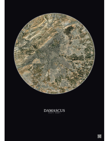 Damascus Satellite View Poster 10km Color | Gravura – Dark background