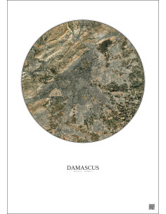 Affiche Damascus – Poster vue satellite 10km Couleur | Gravura – Fond clair