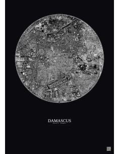 Affiche Damascus – Poster vue satellite 2.5km N&B | Gravura – Fond foncé