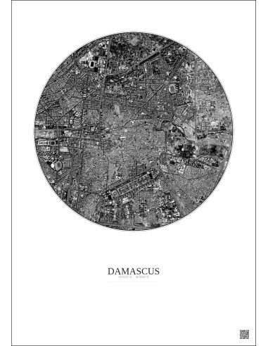 Damascus Satellite View Poster 2.5km B&W | Gravura – Light background