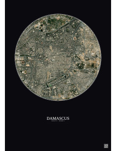 Affiche Damascus – Poster vue satellite 2.5km Couleur | Gravura – Fond foncé
