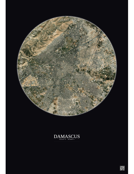Damascus Satellite View Poster 6km Color | Gravura – Dark background