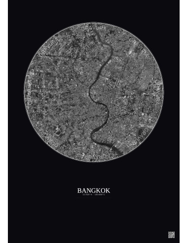 Bangkok Satellite View Poster 10km B&W | Gravura – Dark background
