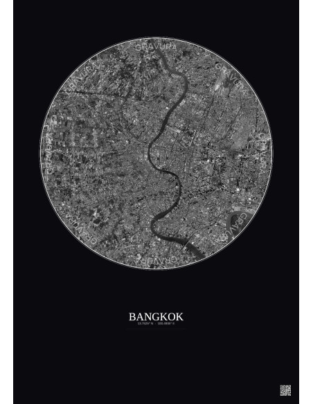 Bangkok Satellite View Poster 10km B&W | Gravura – Dark background