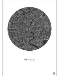 Affiche Bangkok – Poster vue satellite 10km N&B | Gravura – Fond clair