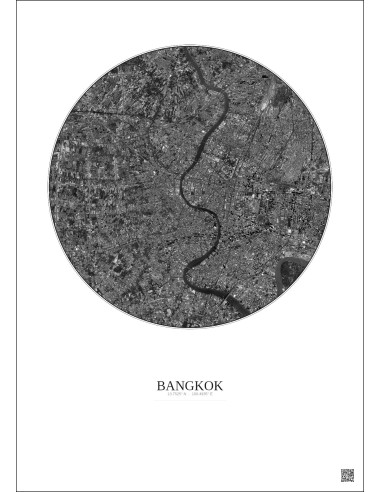 Bangkok Satellite View Poster 10km B&W | Gravura – Light background