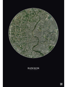 Affiche Bangkok – Poster vue satellite 10km Couleur | Gravura – Fond foncé