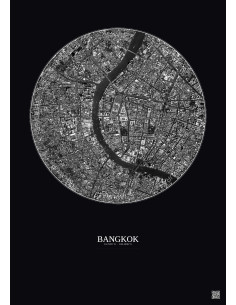 Affiche Bangkok – Poster vue satellite 2.5km N&B | Gravura – Fond foncé