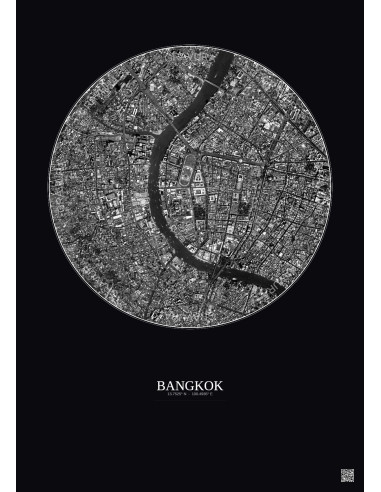 Bangkok Satellite View Poster 2.5km B&W | Gravura – Dark background